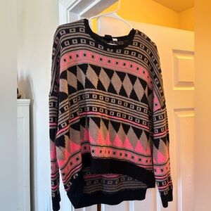 Urban Outfitters BDG Black, Pink & Cream Geometric Crewneck Sweater